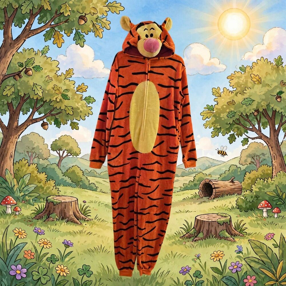 Tigger Halloween Costume Hooded Jumpsuit Orange Black Large Winnie the Pooh C218